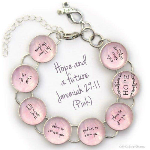 Hope and a Future, Jeremiah 29:11 - Glass Charm Bible Verse Bracelet,