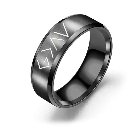 8mm Solid Stainless Steel Comfort Fit Ring in Black - God is Greater