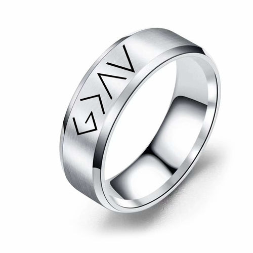 8mm Solid Stainless Steel Comfort Fit Ring in Black - God is Greater