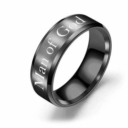 8mm Solid Stainless Steel Comfort Fit Ring in Black - Man of God
