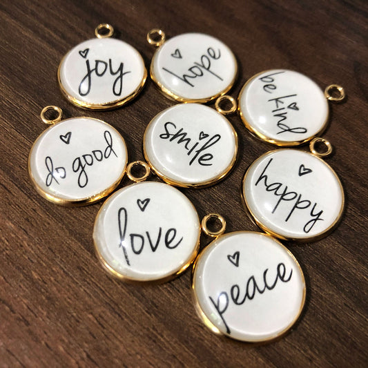 "Positivity + Heart" Set of 10 COLORFUL Encouraging Charms for Jewelry