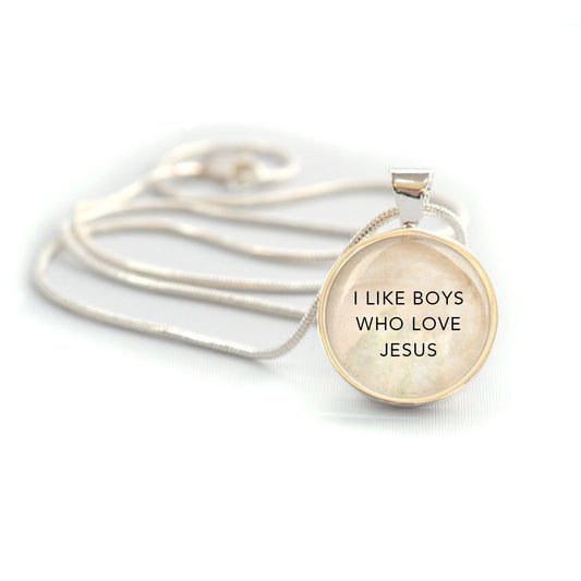 "I Like Boys Who Love Jesus" Silver-Plated Christian Girls Pendant